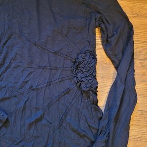 Sophie Max Black long sleeve mock turtleneck top lightweight embroidered sun